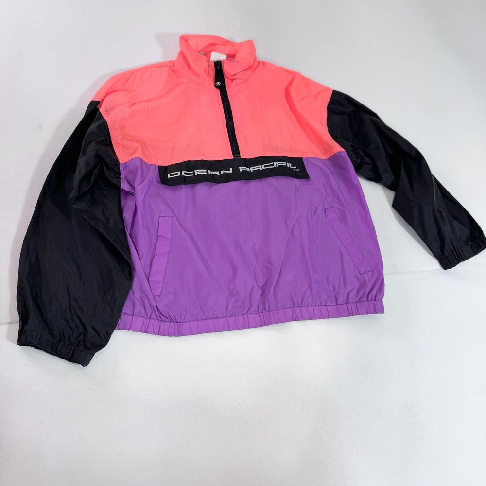 Ocean Pacific Jacket Mens Medium Neon 90s Colorblock 1/2 Zip Nylon Windbreaker